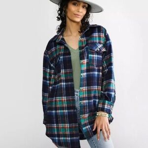 BKE Boyfriend Blue Plaid Button-Up Shirt